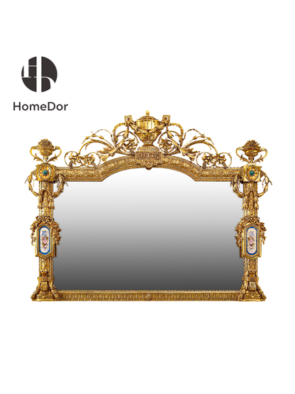 HomeDor Luxury Rococo Design Brass Accent Entry Mirror