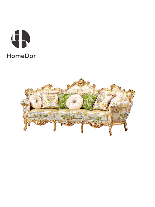 HomeDor × FH&Home | Romantic Rococo Soft Green Pastoral Floral Sofa Set