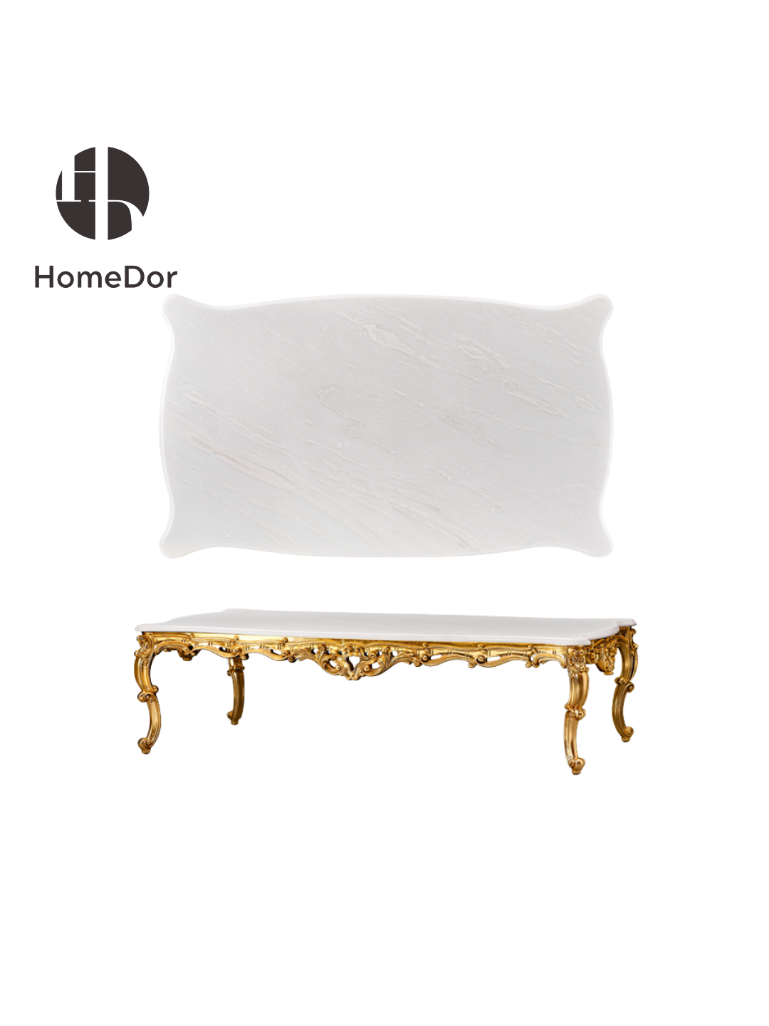 HomeDor × FH&Home | Luxe Rococo Scrollwork White Marble Coffee & Side Table Set