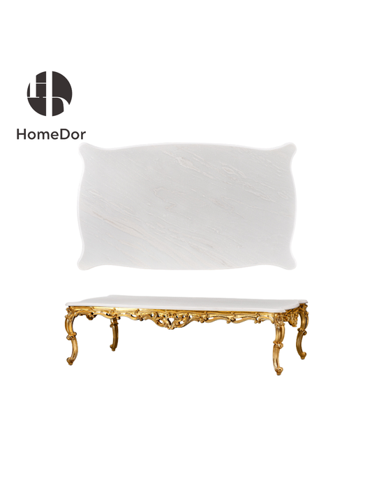 HomeDor × FH&Home | Luxe Rococo Scrollwork White Marble Coffee & Side Table Set