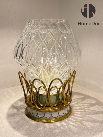 HomeDor Prague Collection Elegant Crystal Glass Green Vase & Bowl Set