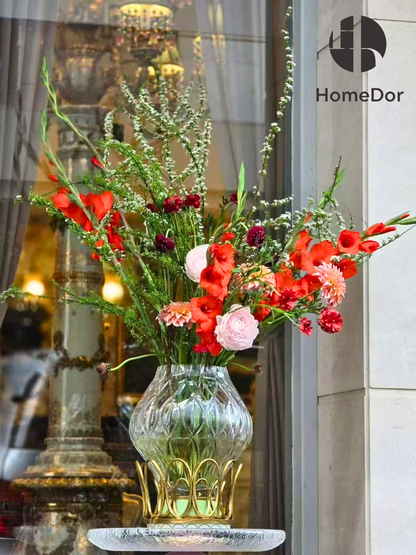 HomeDor Prague Collection Elegant Crystal Glass Green Vase & Bowl Set