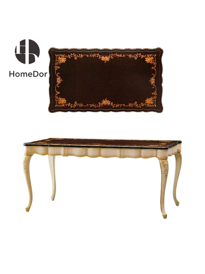 HomeDor Refined Noir & Ivory Scalloped Dining Table