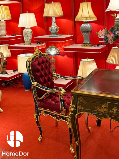 Juego de sillas capitoné color burdeos dorado chinoiserie serie azul real HomeDor