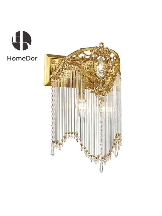 HomeDor Luxury Baroque Gilded Crystal Fringe Wall Sconce