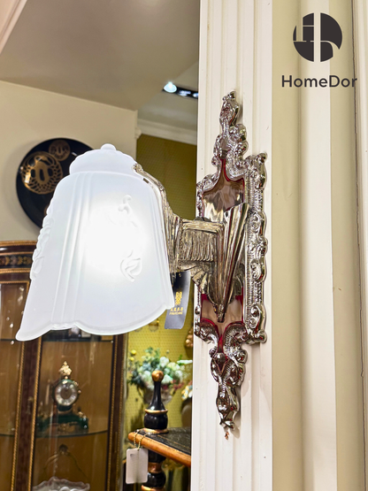 HomeDor Exquisite Rococo Style Silver Brass Wall Sconce