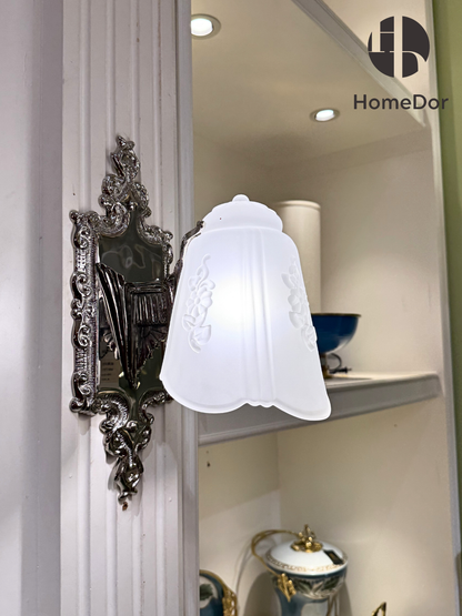 HomeDor Exquisite Rococo Style Silver Brass Wall Sconce