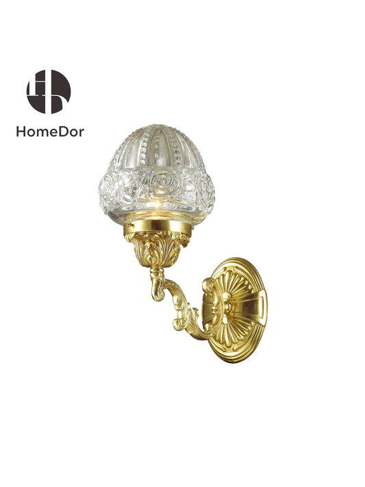 HomeDor Luxury Gilded Floral Glass Dome Wall Sconce