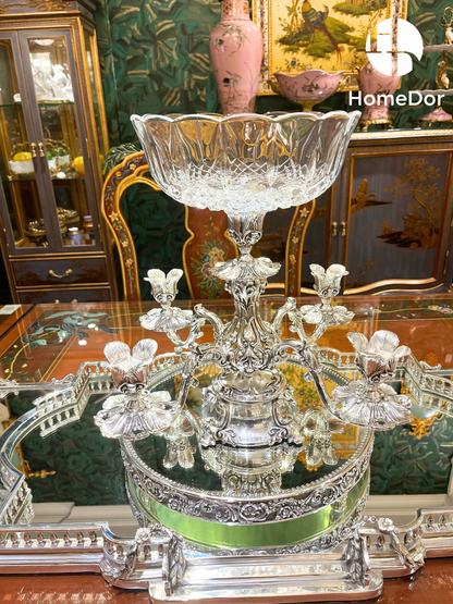 HomeDor Ornate Silver-Plated Copper Base Glass Fruit Bowl