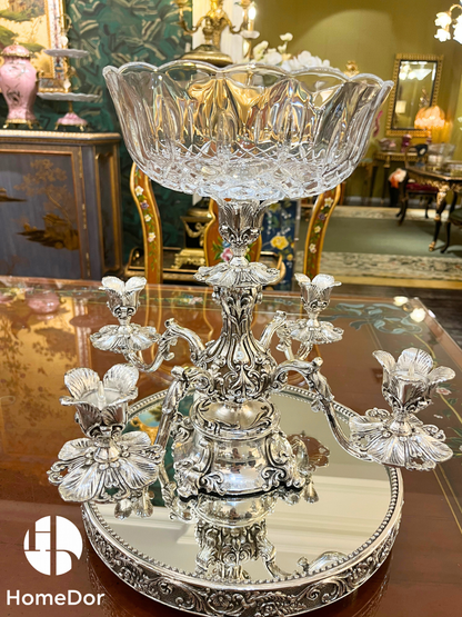 HomeDor Ornate Silver-Plated Copper Base Glass Fruit Bowl