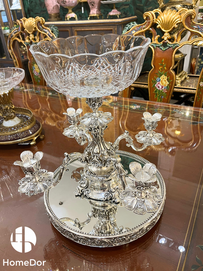HomeDor Ornate Silver-Plated Copper Base Glass Fruit Bowl