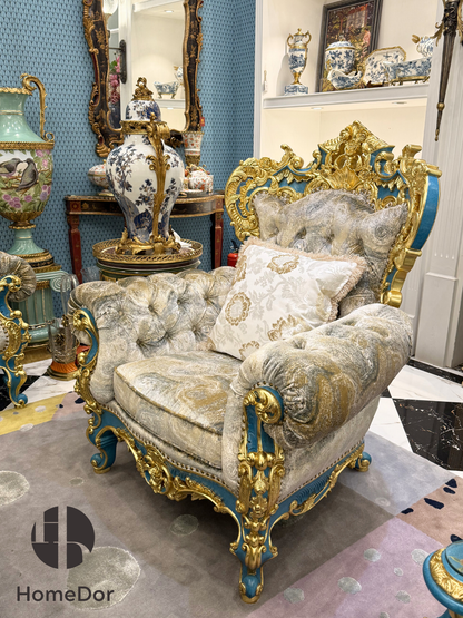 Sofá de lujo tallado HomeDor Blue Symphony Baroque Royal