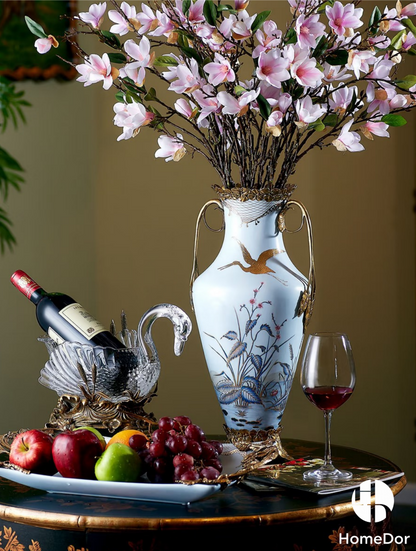 HomeDor × FH&amp;Home | Elegante juego de mesa de porcelana europea con motivos de grullas doradas