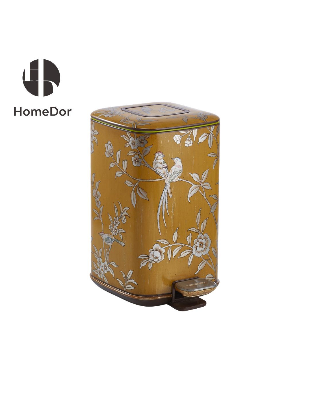 HomeDor × FH&Home | Imperial Yellow Series Chinoiserie floral & Bird Accent Trash Bin