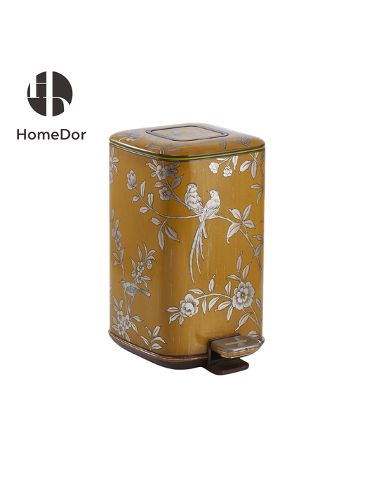 HomeDor × FH&Home | Imperial Yellow Series Chinoiserie floral & Bird Accent Trash Bin