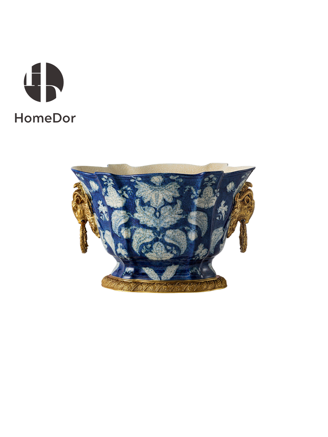 HomeDor × FH&Home | Luxe Blue & White Gilt Goat Accent Planter