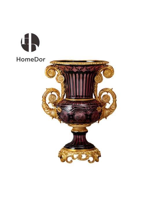 HomeDor Luxury Baroque Opulent Amethyst Etched Glass Centerpiece Vase