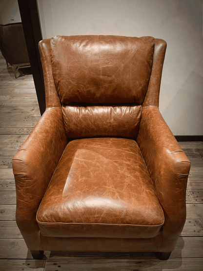 Vintage Luxury Premium Brown Leather High Back Armchair
