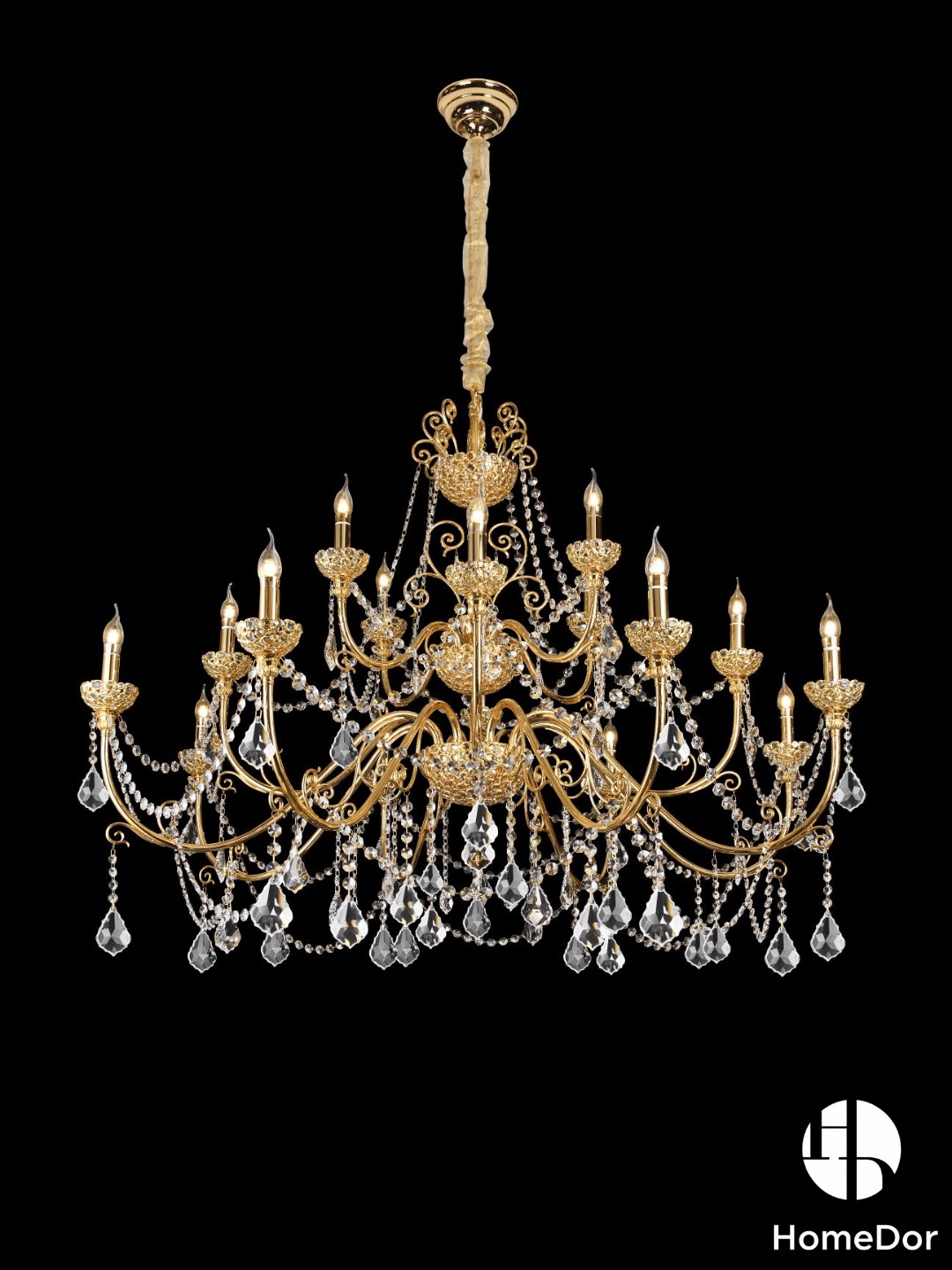 Juego de candelabros de latón de lujo estilo rococó de 24 quilates, lámpara de cristal para comedor.