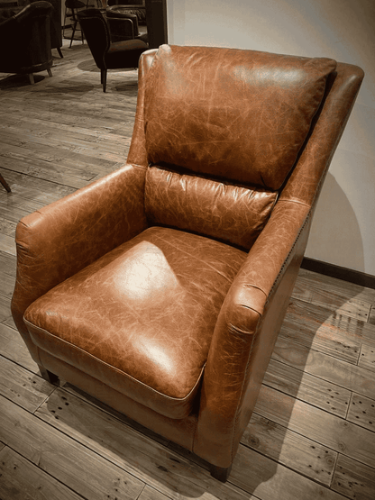 Vintage Luxury Premium Brown Leather High Back Armchair