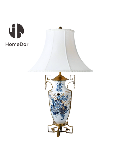 HomeDor Chinoiserie Blue and White Peony Gilded Decor Set II