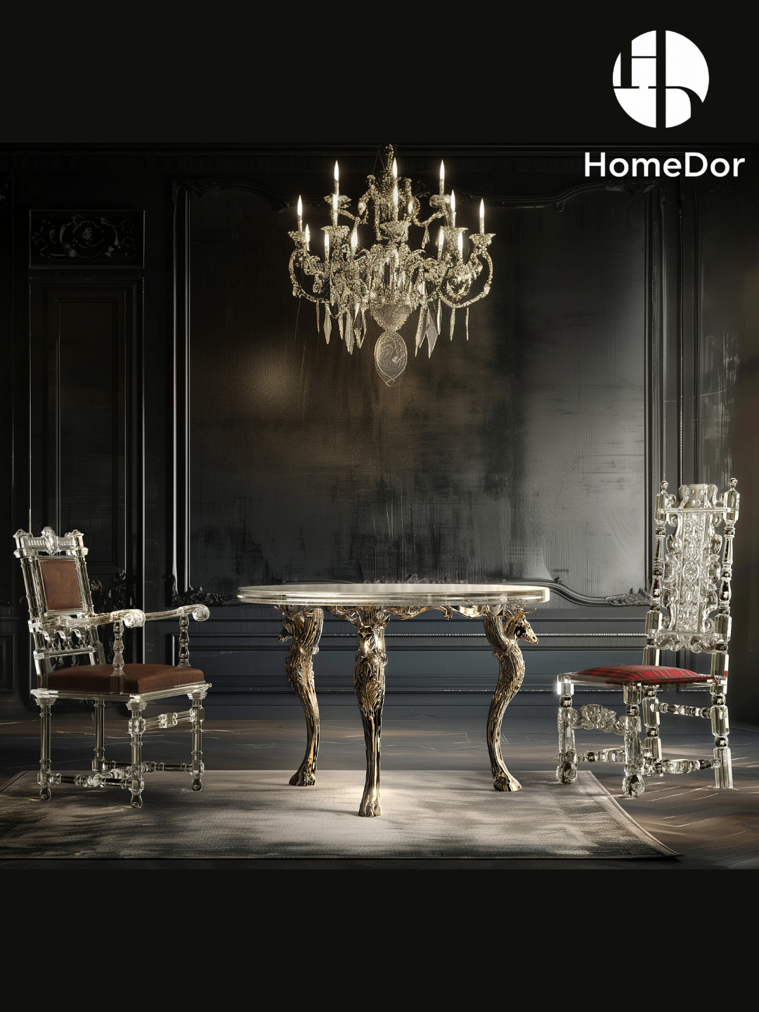 Luxury Vintage Western Bronze Deer Glacier Crystal Round Table by Gordon Gu