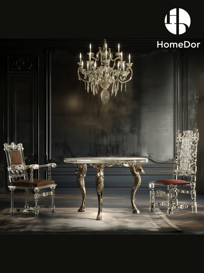 Luxury Vintage Western Bronze Deer Glacier Crystal Round Table by Gordon Gu