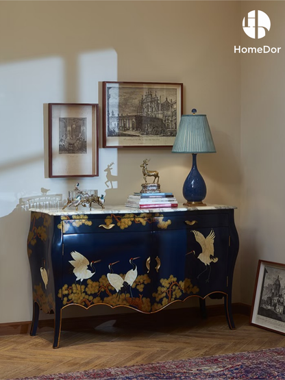 HomeDor × FH&Home | Luxury Chinoiserie Hand-Painted Crane & Pine Sideboard