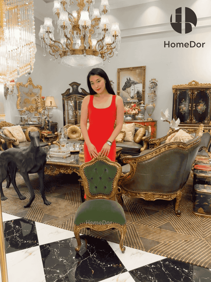 HomeDor HomeDor × FH&Home | Vintage French Style Green Fabric MINI Lounge Chair-Lounge Chairs-L44cm × W53cm × H80cm-