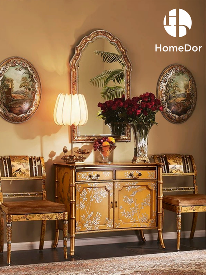HomeDor Imperial Yellow Series Bamboo-inspired Console Cabinet