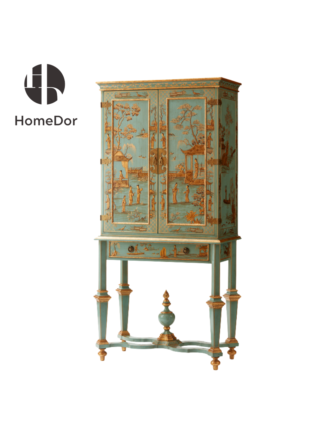 HomeDor × FH&Home | Marlene Series Chinoiserie Inspired Turquoise Cabinet