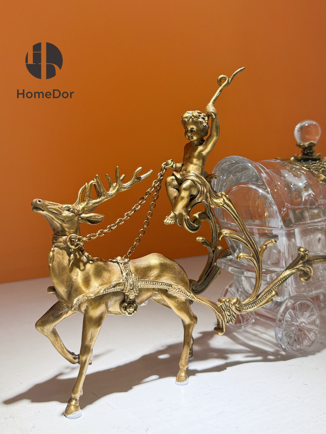 HomeDor HomeDor × FH&Home | Prague Collection Luxury Brass Canister Candy Box with Deer and Cherub Figurine-Decorative Canisters-Style A/L30cm × W8cm × H22cm-