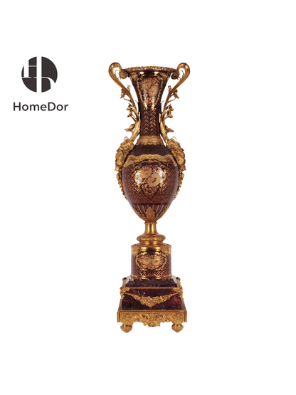 Jarrón ornamental de latón y vidrio ámbar de estilo barroco HomeDor 