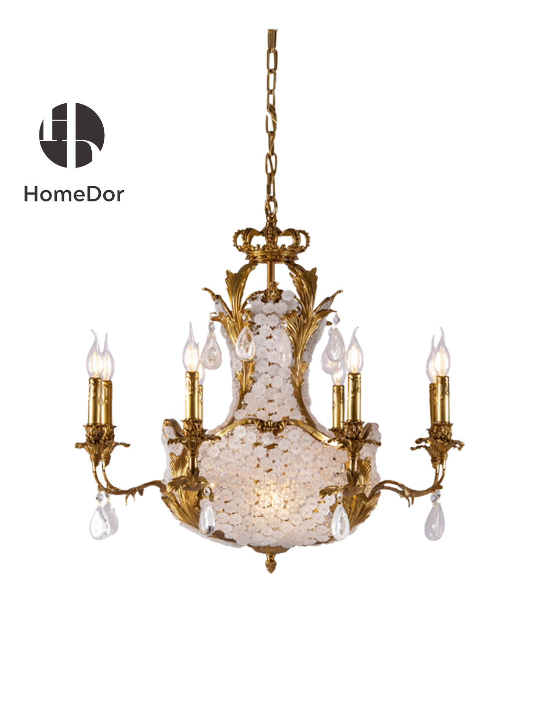 HomeDor HomeDor x FH&Home | Elegant Frosted Acrylic & Brass Crown Chandelier-Chandeliers-L78 × W78 × H75cm-Warm Light-