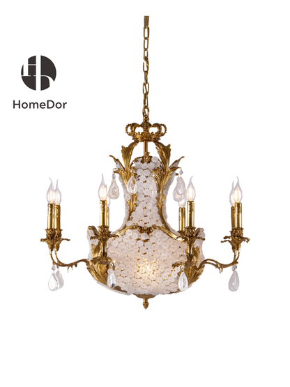 HomeDor HomeDor x FH&Home | Elegant Frosted Acrylic & Brass Crown Chandelier-Chandeliers-L78 × W78 × H75cm-Warm Light-