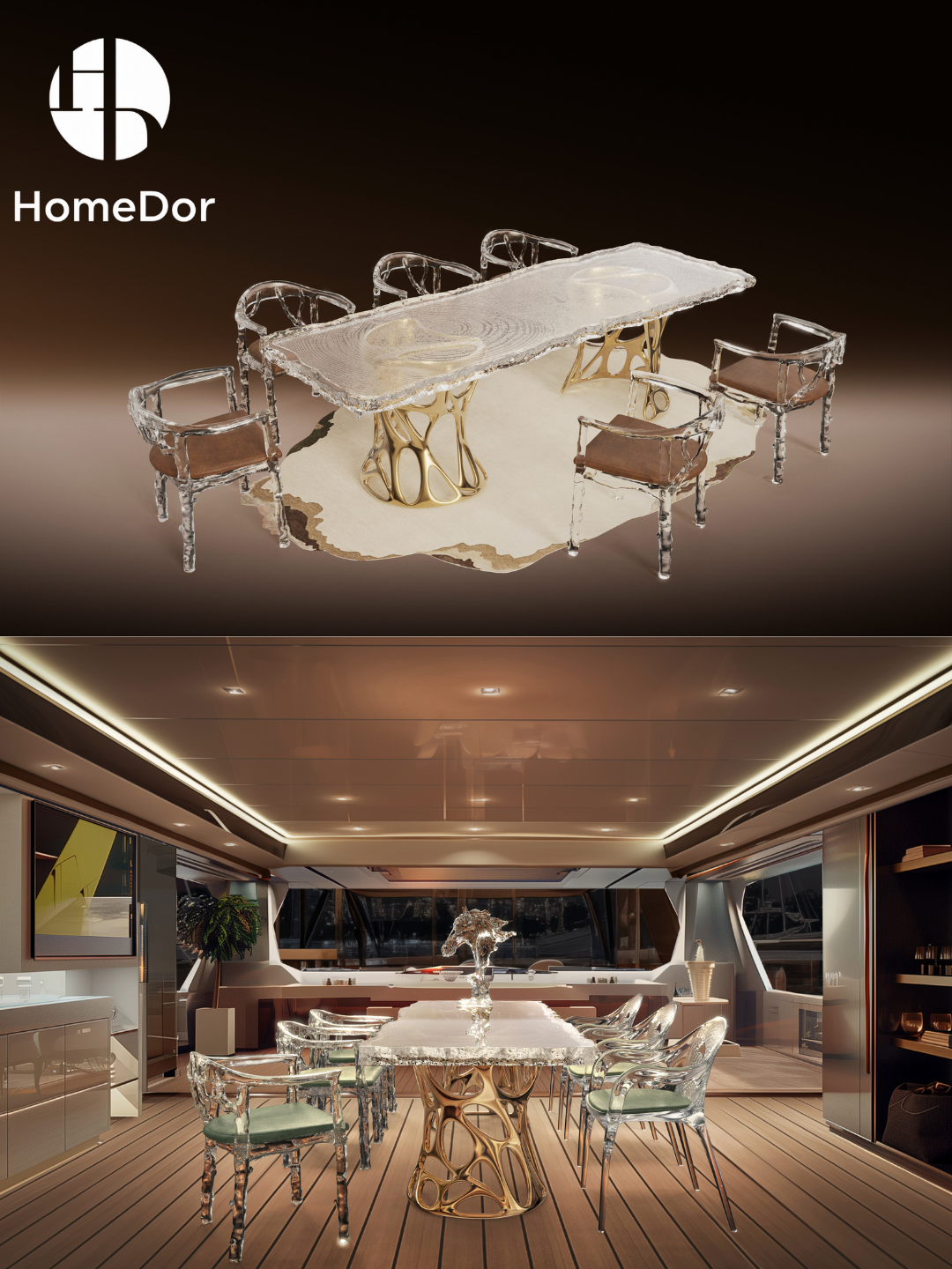 Luxury Tree Grain Glacier Crystal Artistic Long Table by Gordon Gu