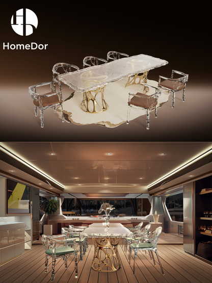 Luxury Tree Grain Glacier Crystal Artistic Long Table by Gordon Gu