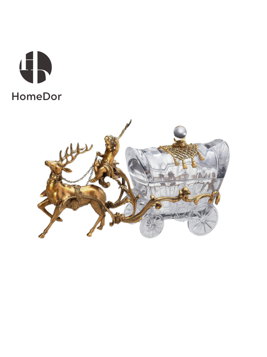 HomeDor HomeDor × FH&Home | Prague Collection Luxury Brass Canister Candy Box with Deer and Cherub Figurine-Decorative Canisters-Style A/L30cm × W8cm × H22cm-
