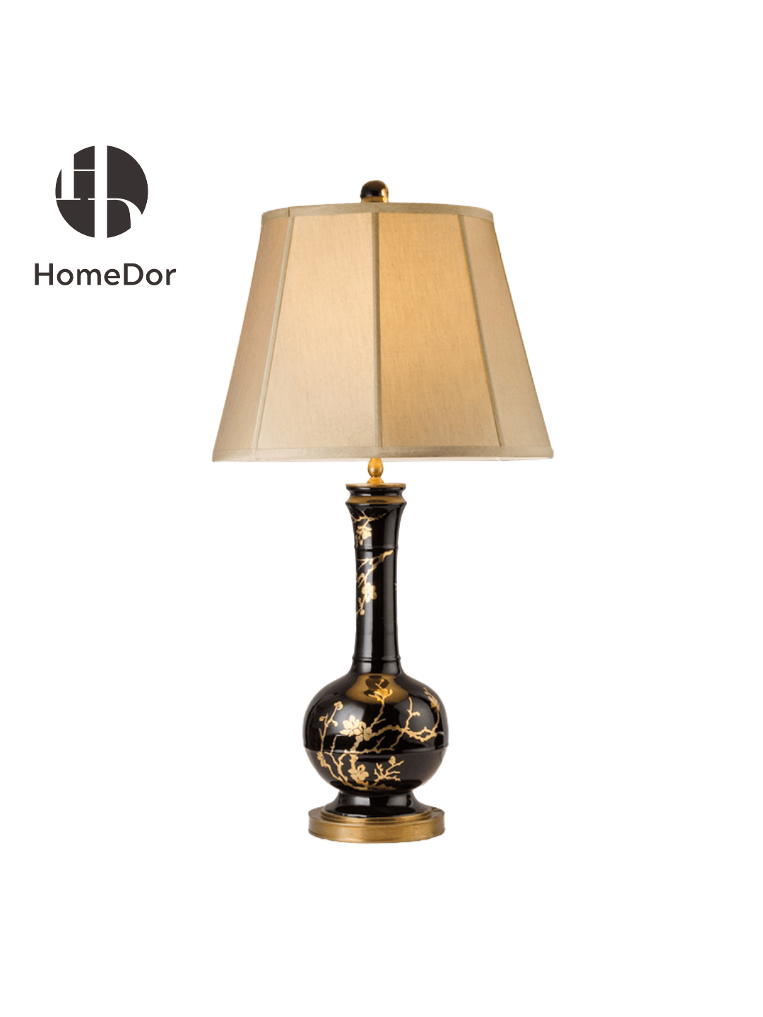 Black and Gold Floral Porcelain with Brass Accents Decor Set
