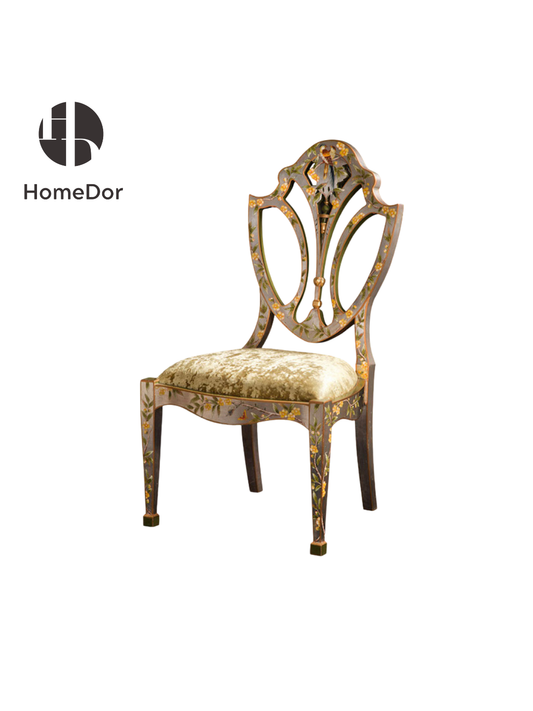 HomeDor × FH&Home | Artistic Chinoiserie Accent Chair with Exquisite Carved Back Frame Details