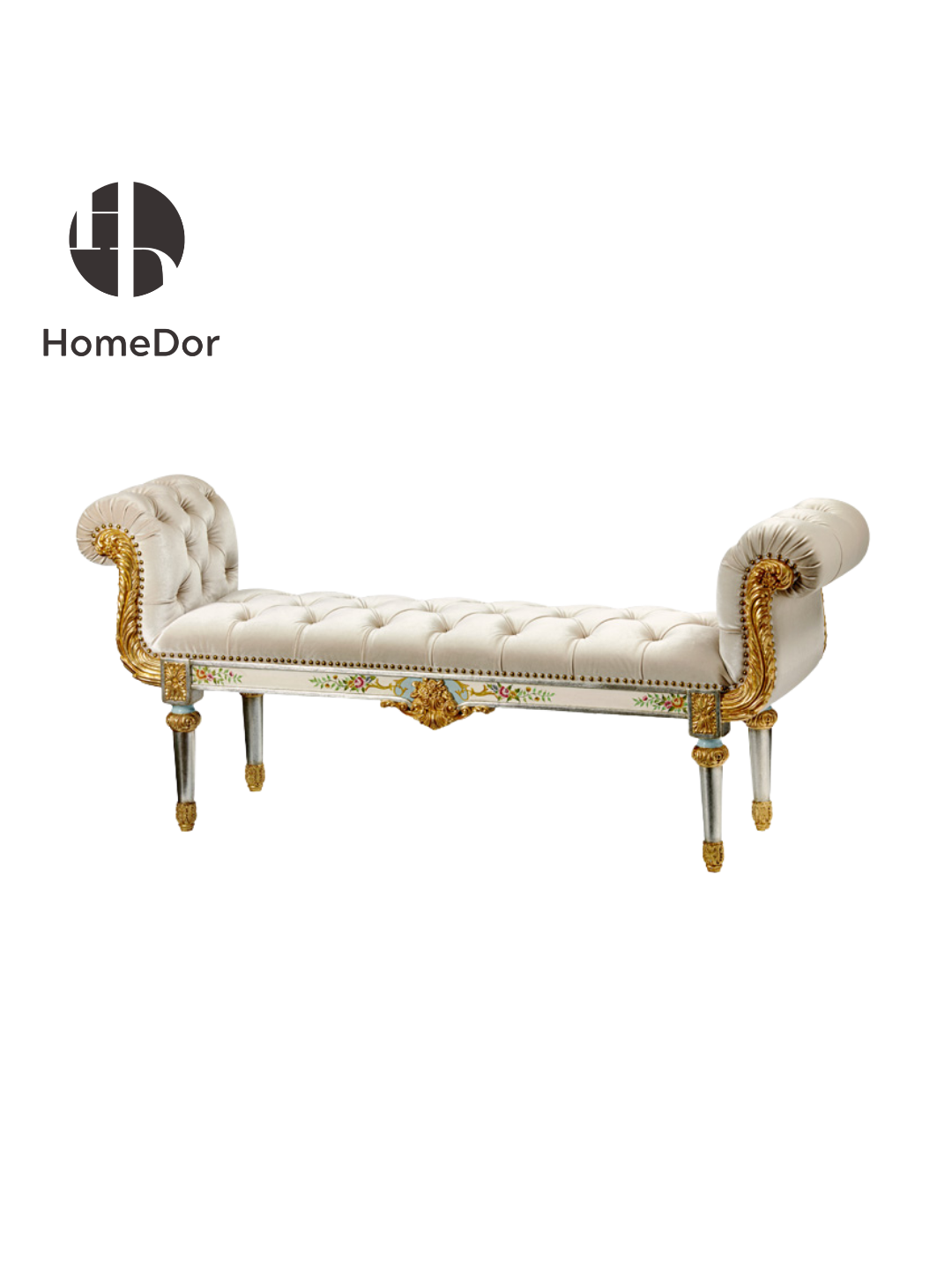 HomeDor × FH&Home | Luxury Rococo Style Hand-Painted Floral Bedroom Bench