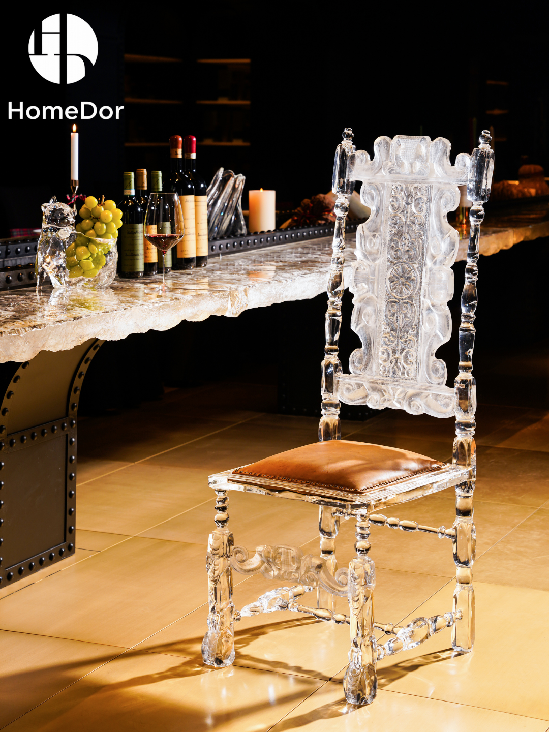 Luxury Scotch Art High-Back Thistle Glacier Crystal Chair by Gordon Gu