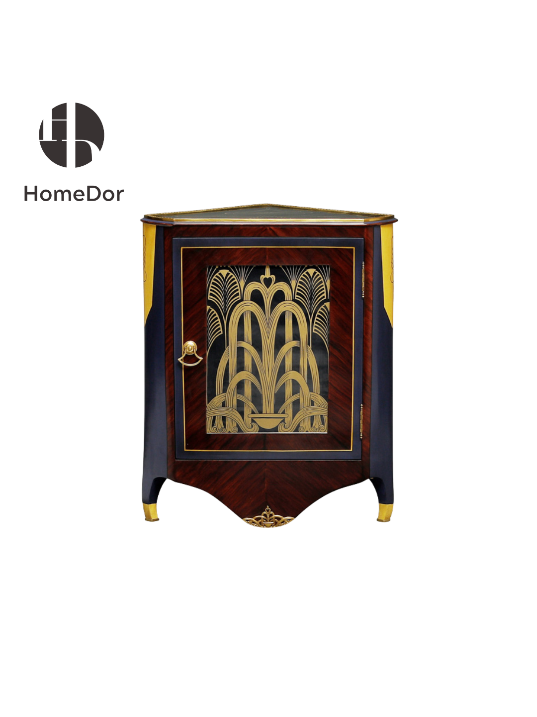 HomeDor HomeDor × FH&Home | Vintage Style Art Deco Triangular Corner Cabinet-Cabinets-L75cm × W50cm × H92cm-
