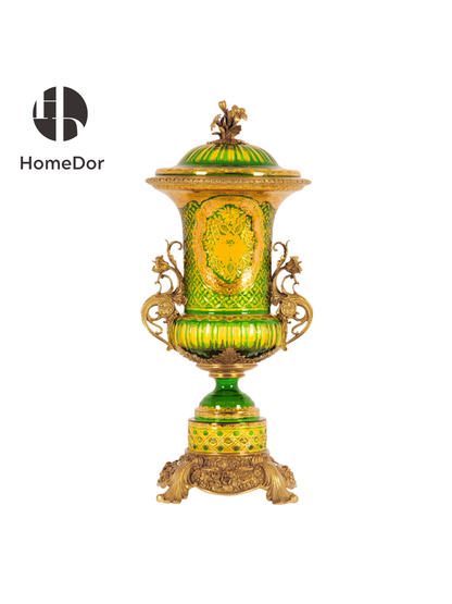 HomeDor × FH&Home | Aurora Glass Lime Green Etched Floral Lidded Urn