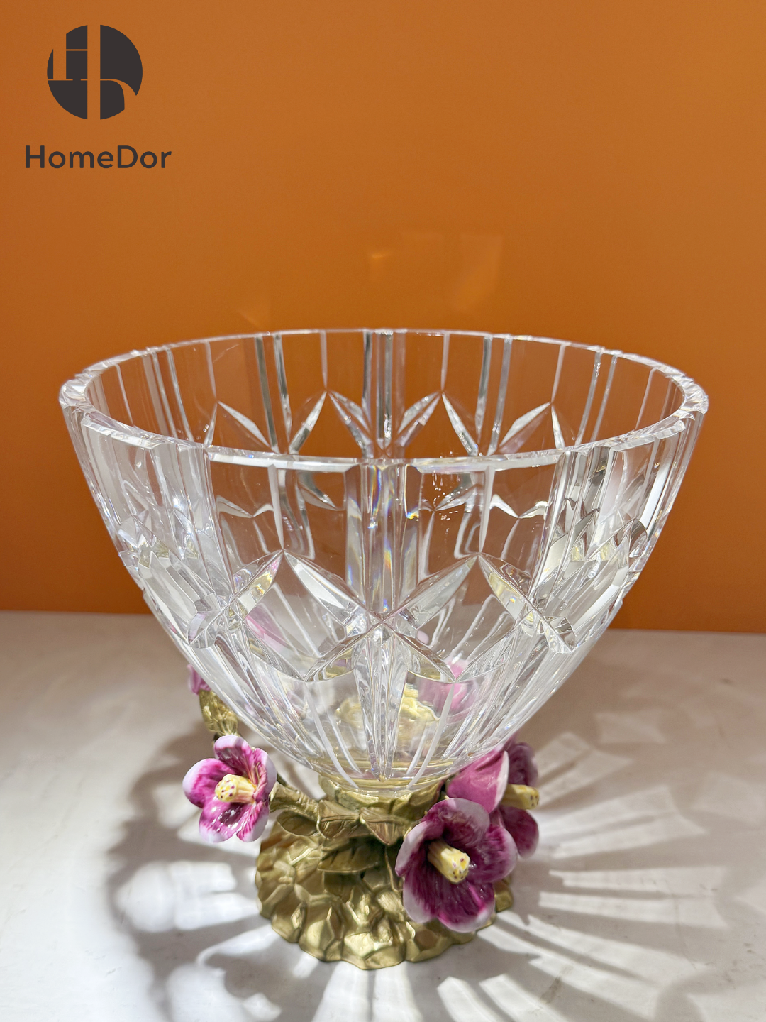 HomeDor HomeDor × FH&Home | Prague Collection Exquisite Floral-inspired Crystal Glass Fruit Platter-L23cm × W23cm × H23cm-