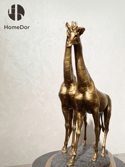 HomeDor Artistic Brass Giraffe Couple Ornament/Sculpture Table Decor-L39cm × W26cm × H49.5cm-