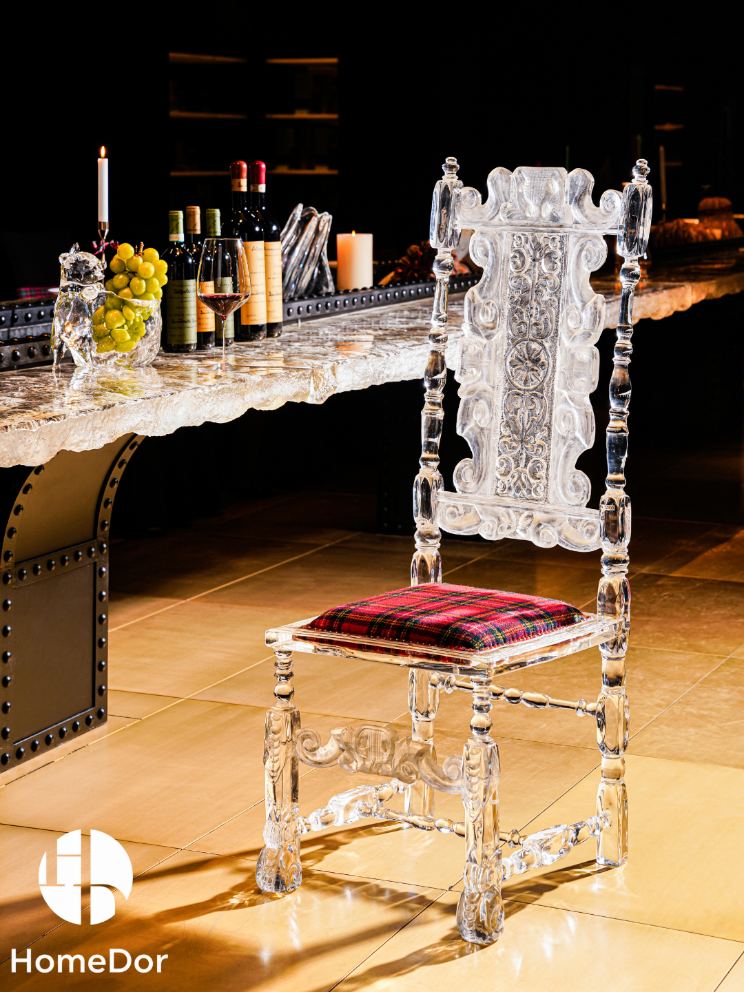 Luxury Scotch Art High-Back Thistle Glacier Crystal Chair by Gordon Gu