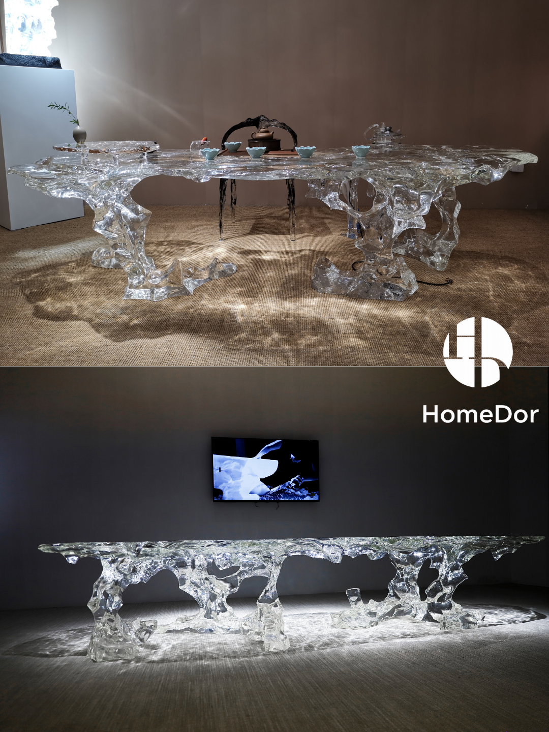 Luxury Ten Facets Elegance Artisan-Made Glacier Crystal Table by Gordon Gu