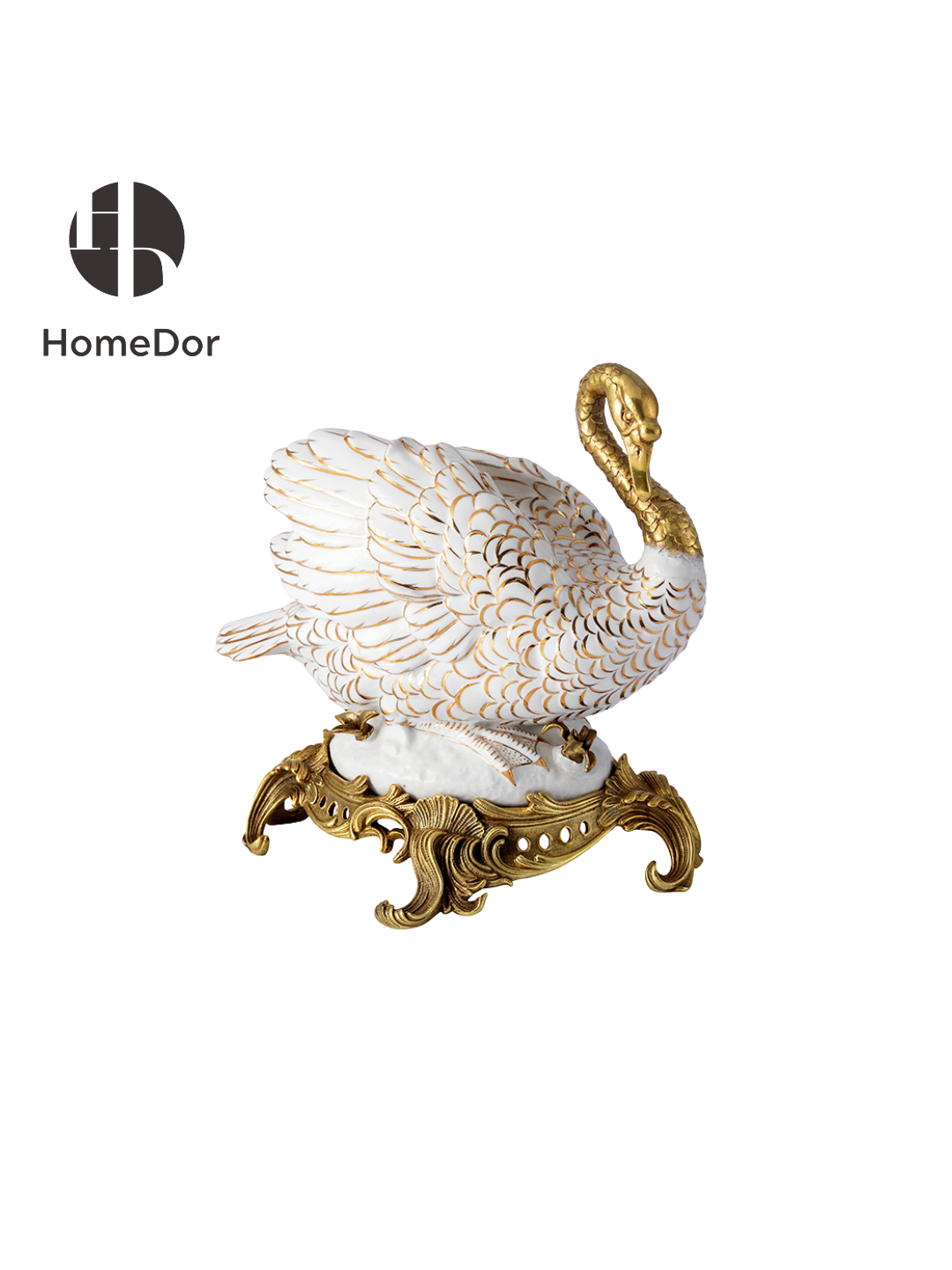 HomeDor HomeDor × FH&Home | Exquisite Baroque-inspired Porcelain Swan Sculpture with Gilded Copper Base-Table Decor-Style A/L24cm × W20cm × H24cm-