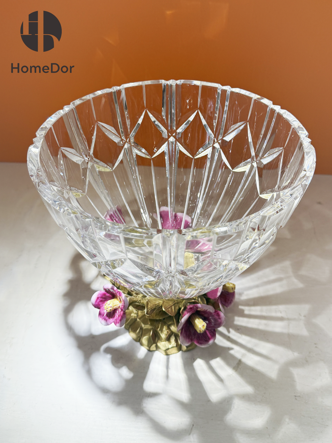 HomeDor HomeDor × FH&Home | Prague Collection Exquisite Floral-inspired Crystal Glass Fruit Platter-L23cm × W23cm × H23cm-